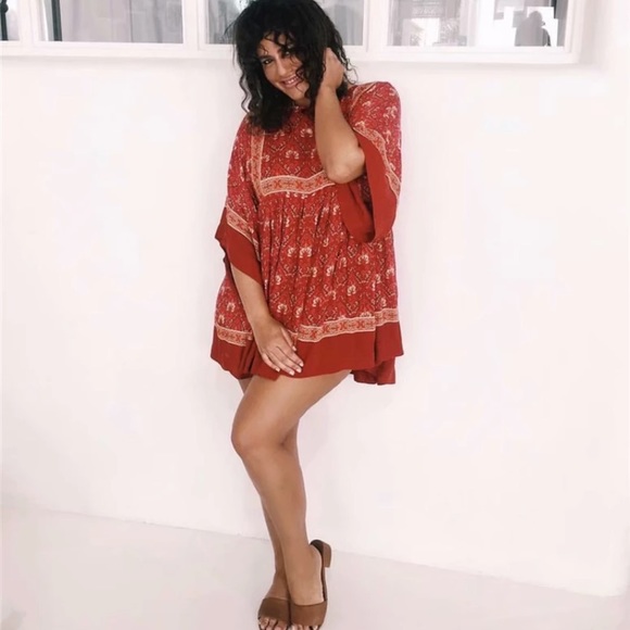 SOLD OUT Red Floral Bohemian Gypsy Boho Dress - Picture 2 of 9